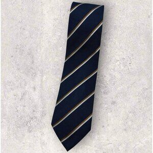 BATTISTONI Silk Tie ITALY XL Navy Red White Striped W:3.6" EUC
